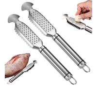 9 Inch 2-in-1 Stainless Steel Fish Scaler with Ginger Garlic Grater Plate, Hanging Handle Tool for Easy Descaling and Cleaning, Kitchen Use for Home Cooks (2 Pcs B)