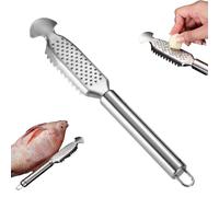 9 Inch 2-in-1 Stainless Steel Fish Scaler with Ginger Garlic Grater Plate, Hanging Handle Tool for Easy Descaling and Cleaning, Kitchen Use for Home Cooks (1 Pc A)