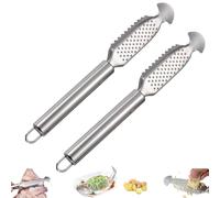 9 Inch Stainless Steel Fish Scaler with Ginger and Garlic Grating Plate, Stainless Steel Fishs Scaler, Hanging Handle Kitchen Tool for Descaling, Grating & Cleaning (Style A,2 PCS)