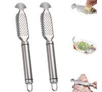 9 Inch Stainless Steel Fish Scaler with Ginger and Garlic Grating Plate, Stainless Steel Fishs Scaler, Hanging Handle, for Descaling Grating, Cleaning (Style A)