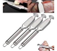 9 Inch Stainless Steel Fish Scaler with Ginger＆Garlic Grinding Plate, Stainless Steel Fish Scaler with Hanging Handle for Descaling, Grating and Cleaning (3Pcs)
