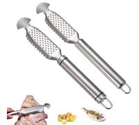 9-Inch Stainless Steel Multifunctional Fish Scaler with Ginger, 2-in-1 Stainless Steel Fish Scaler, For Easy Descaling, Grating & Cleaning, Kitchen Tool for Pro Scale Remover (A+B)