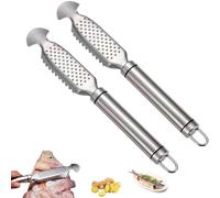 9-Inch Stainless Steel Multifunctional Fish Scaler with Ginger, 2-in-1 Stainless Steel Fish Scaler, For Easy Descaling, Grating & Cleaning, Kitchen Tool for Pro Scale Remover (2*A)
