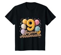 9 Joyeux Anniversaire 9° Compleanno Baby Kid Boy Girl Maglietta