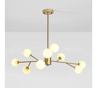 9-Lights Gold Chandelier Sputnik Pendant Light Mid Century Hanging Lamp White Globe Glass Ceiling Lighting Fixtures Dining Table Bedroom Living Room Chandeliers