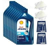 9 Litri Originale Shell Advance 4T AX 7 15W50 Olio Motore Moto 600074503 Set