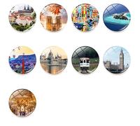 9 magneti da frigorifero a tema viaggio mondiale, Praga, Parigi, Burano, Maldive, Cappadocia, Budapest, Londra, città, monumenti, magnetici, per casa, ufficio, aula, vetro, decorazione, souvenir di