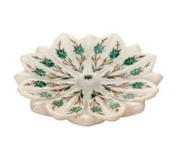 9 " Marmo Frutta Ciotola Pietre Semi Preziose Inserto Malachite Fiori Lavoro