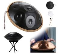 9 Note Handpan 22 Pollici D Minore Kurd Handpan Drum Percussion Hangdrum Per La Guarigione Sonora, Meditazione Personale D Minore 440Hz/432Hz 55 CM Steel Hand Drum(Black,9 Notes (440Hz))