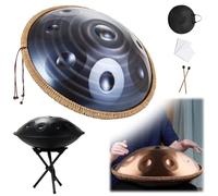 9 Note Handpan 22 Pollici D Minore Kurd Handpan Drum Percussion Hangdrum Per La Guarigione Sonora, Meditazione Personale D Minore 440Hz/432Hz 55 CM Steel Hand Drum(Dark,9 Notes (440Hz))