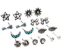9 Paia di Orecchini a Bottone Orecchini a Bottone Stile Punk Vuoto retrò con Orecchini a Forma di Luna da Donna Attractive