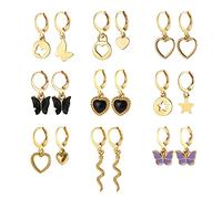 9 Paia Lega di Lega Amore Cuore Orecchini Set Creativo Semplice Pesca Cuore Per Farfalla Pendente Orecchini Dangle Orecchino Farfalla Ciondolo Charm Fibbia