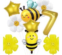 9 palloncini decorativi per compleanno, motivo api, 7 anni, con api e margherite, colore oro