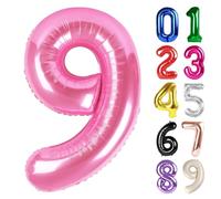 9 palloncini rosa con numeri di compleanno, 101 cm, decorazioni per uomini | Palloncini gonfiabili rosa di compleanno 40 pollici, decorazioni jumbo del 9° compleanno per le donne e gli uomini