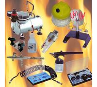 9 PARTI SET AEROGRAFO COMPRESSORE AIRBRUSH PISTOLA CLEANER NAILART AS1
