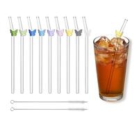 9 PCS Cannucce in Vetro Riutilizzabili, Cannucce in Vetro Curvo con Spazzole per La Pulizia Dei Succhi, Cannucce Colorate con Design di Farfalle Ideali per Cocktail, Succhi e Bevande Calde