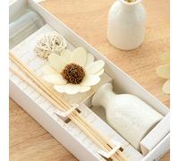 9 pezzi/1 set, set diffusore di fragranza senza fiamma per la casa, (1 bottiglia di olio aromatico + 1 bottiglia in ceramica + 5 bastoncini diffusori in rattan + 1 sfera in rattan + fiori secchi), pro
