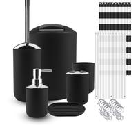 9 Pezzi Accessori Bagno Set Sapone Piatto Tenda Doccia Wc Spazzola Trash Bin