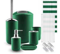 Clara Clark Set di accessori da bagno verdi, set di accessori da bagno da 20 pezzi, set di tende da doccia con fodera, portaspazzolino, dispenser di sapone, portasapone, porta scopino e bidone della
