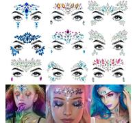 9 Pezzi Brillantini Adesivi Viso, Gemme Adesivi Glitter per Corpo, Capelli, Ungh