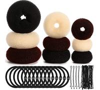 9 Pezzi Ciambella Bun Maker Creatore di Chignon Set di Bun Maker Chignon Stile Anello con 12 Pezzi Fasce Elastiche per Capelli e 32 Pezzi Forcine (Nero, Marrone, Beige)
