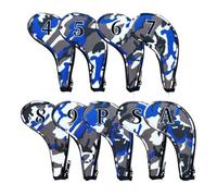 9 Pezzi Copricapo Mazze da Golf Copri Testa Set Fodere Organizzatrici Materiale Pattern con Bordo Nero Zip Affidabile Identificatori Laterali Adatto a Campo da Golf Allenamento Viaggio