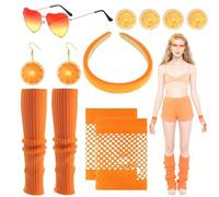 9 pezzi costume da Aperol da donna, costume da carnevale da donna, cerchietto per capelli, orecchini arancioni, guanti a rete e 4 fermagli per capelli, accessori per feste a tema, carnevale
