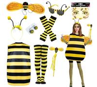 9 pezzi costume da api da donna Halloween ape maia costume adulto incluso ali d'api, fasce per capelli, bacchette per occhiali, guanti per vestiti, orecchini, orecchini per cosplay da donna