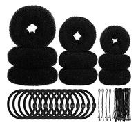 9 Pezzi Creatori di Panini per Ciambelle Spugne di Schiuma Shaper Set di Anelli Stile Ciambella Panino con 12 Pezzi Fascette Elastiche per Capelli e 32 Pezzi Perni per Capelli (Nero)
