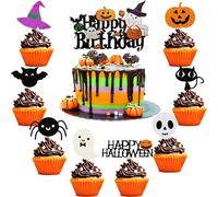 9 Pezzi Halloween Decorazioni,Decorazioni per cupcake di Halloween,Halloween Compleanno Cake Decorazioni,Decorazioni Torta Compleanno,Happy Birthday Decorazioni,Pipistrello,Strega,Zucca,Castello,Ragni