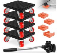 9 Pezzi Kit Sollevatore Mobili Pesanti con Leva Prolunga & 4 Regolatori Altezza, Rotelle Spostare Mobili Orientabili Girevole 360°, Ruote Trasporto Girevoli Sposta Facilità per Frigorifero, Divano