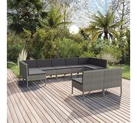 9 pezzi LG. Set salotto da giardino grigio PE rattan antracite, divano modulare per terrazza, balcone e giardino, struttura in acciaio robusto