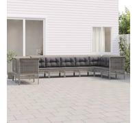 9 pezzi LG. Set salotto da giardino grigio polyrattan, divano esterno con cuscino, set modulare per balcone, terrazza