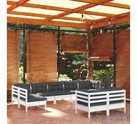 9 pezzi LG. Set salotto da giardino in legno massello di pino bianco, con cuscino antracite per patio e terrazza, design modulare per balconi e giardini