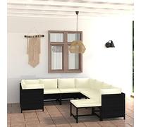 9 pezzi LG. Set salotto da giardino in rattan nero con cuscino, mobili da esterno per patio, balcone e terrazza, design modulare, comoda seduta