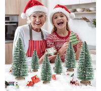9 pezzi mini albero di Natale decorazione piccoli abeti verde, 3 dimensioni piccolo albero e il natale artificiale mini christmas tree con base in legno, addobbi natalizi per la tavola