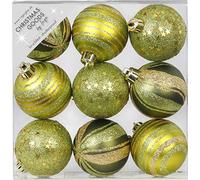 9 pezzi, palline per albero di Natale, 6 cm, decorazioni in plastica, infrangibili, per albero di Natale, 60 mm, verde oliva mix