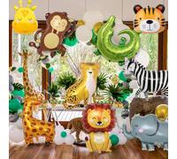 9 pezzi Palloncini a forma di animali in foil, palloncini extra large a forma di leone, tigre, elefante, palloncini ad elio a forma di giraffa per animali della foresta, palloncini giganti a forma di 