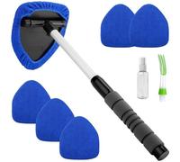 9 Pezzi Pulitore Parabrezza Auto con 6 Cuscinetti in Microfibra e Flacone Spray, Strumento Pulizia Vetri Auto 180° Maniglia Girevole,Spazzola Pulire Vetro Interni Estensibile per Casa e Pavimento(Blu)
