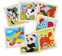 9 pezzi Puzzle in legno con animali e mezzi di trasporto a tema, giocattolo educativo per bambini, regalo perfetto per compleanni, Natale, Ognissanti Granchio,giraffa,ambulanza,aereo,mucca da latte,pa