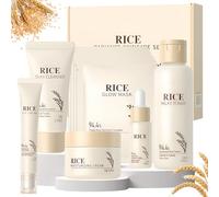 9 Pezzi Riso Kit Skincare Viso Completo, Skincare Coreana Kit, Set skincare viso Completo con Detergente viso, Maschera Coreana, Rice Toner, Crema Visos, Contorno Occhi, Siero Visos