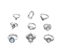 9 pezzi/set anello set gioielli cristallo Lotus Moon Boho anelli da donna ecologici e pratici robusti e durevoli
