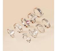 9 pezzi Set di anelli regolabili in acciaio inossidabile argento da donna, con disegni di numeri romani, cuori, rosa, stelle e lune, di moda e minimalisti, adatti per uso quotidiano Tagli UnicaAcciaio