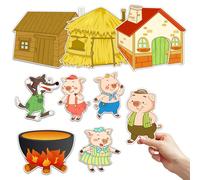 9 pezzi Set di feltro per la storia dei tre porcellini, adatto come accessorio per la narrazione per bambini in età prescolare, giocattoli educativi interattivi in inglese per l'istruzione precoce, ma