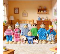 9 pezzi Set di figure in legno caldo, include figure umane e animali domestici, decorazioni da tavolo per la casa, accessori per l'arredamento del soggiorno, gadget per feste, elementi di scena e deco