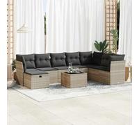 9 pezzi Set divano da giardino grigio chiaro, polyrattan, set da esterno modulare con vano portaoggetti, resistente alle intemperie, per terrazza, balcone, cortile, 188 caratteri