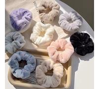 9 pezzi/Set Elastici per capelli da donna autunno/inverno in peluche con motivo coniglio di giada, colore unito, ispessiti, minimalisti, accessori per capelli alla moda, versatili, carini ed eleganti,