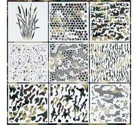 9 Pezzi Stencil Mimetici per Vernice Spray, Stencil Vernice Spray Riutilizzabili per Dipingere su Legno Tela Carta Tessuto Pavimento Parete Piastrelle Barca Artigianato Fai Da Te (30x30cm)