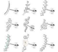 9 Pezzi Trago Barretta Elice Cartilagine Stile Cristallo Vite A Orecchino Piatta