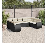 9-Piece Outdoor Garden Sofa Set with Black Polyrattan Frame and Cream Cushions, Modular Patio Furniture for Terrace, Backyard, Comfortable Seating with Weather Resistant PE and Removable Covers